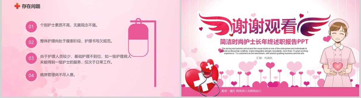 白衣天使简洁时尚护士长年终述职报告PPT模板