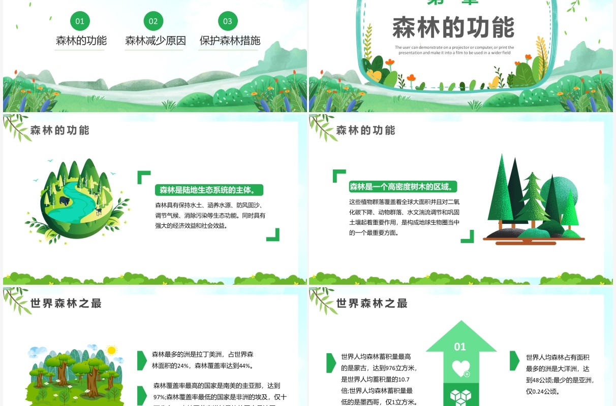 绿色卡通保护森林绿色环保宣传PPT模板
