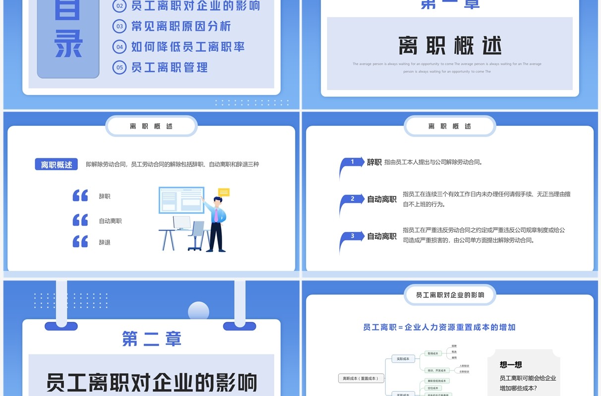 蓝色简约风如何降低员工离职率PPT模板