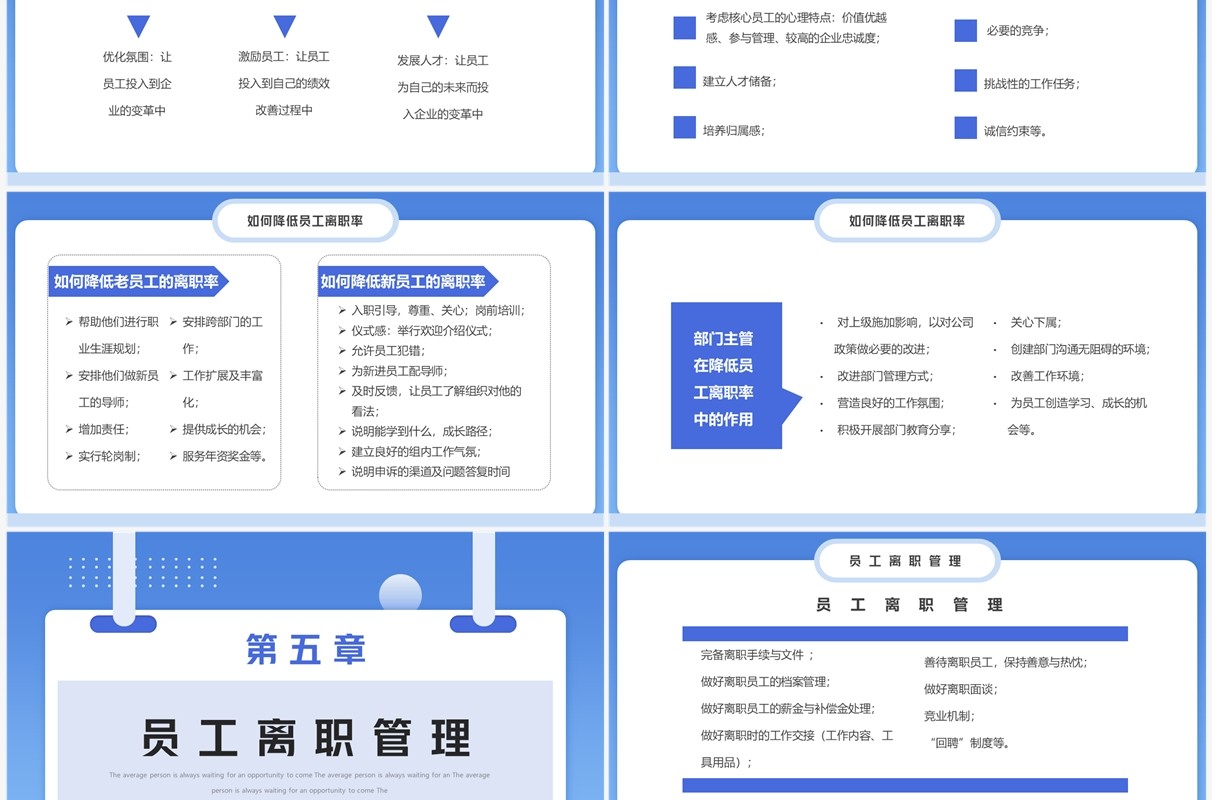 蓝色简约风如何降低员工离职率PPT模板