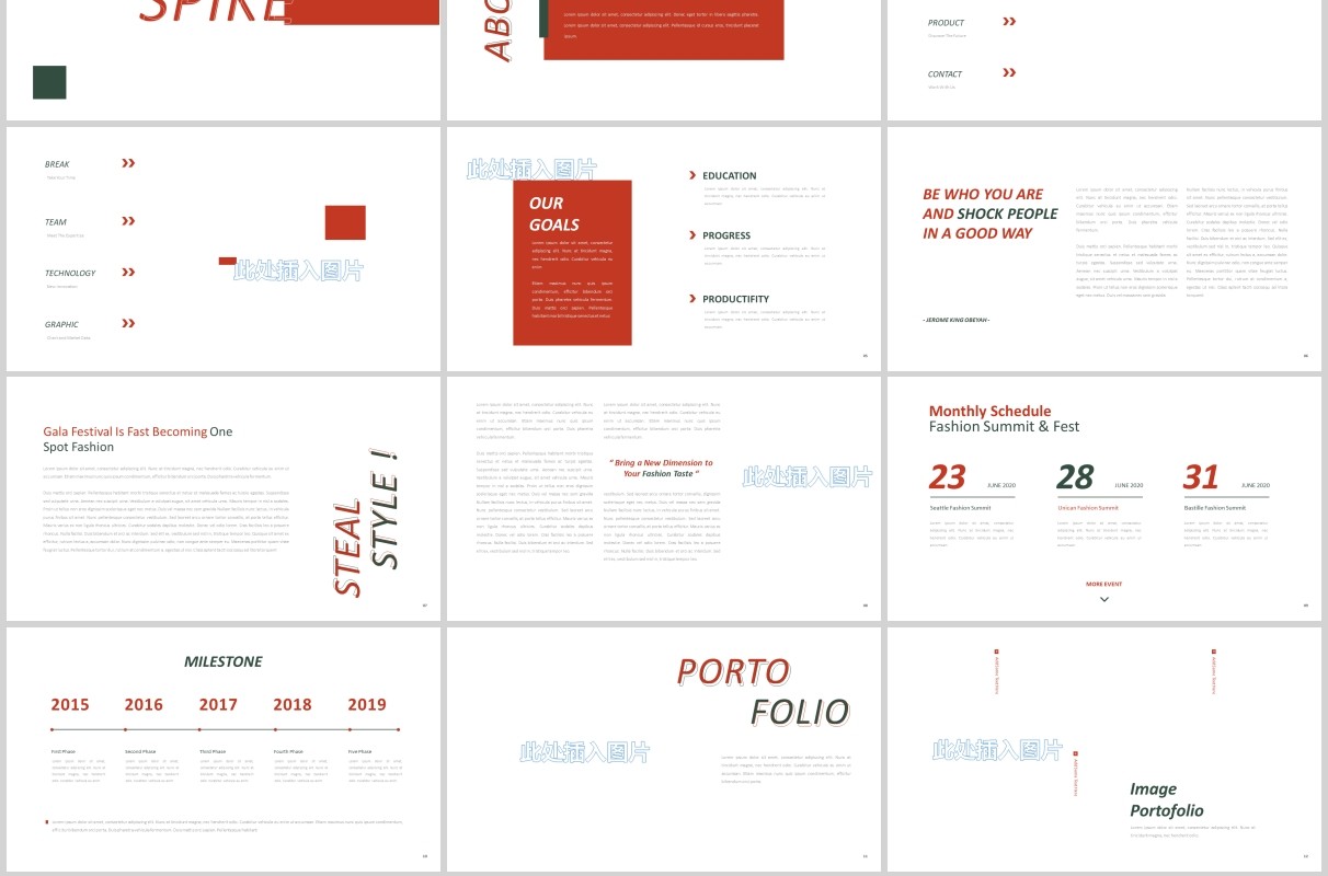 简约图片占位符排版设计PPT模板Spike Powerpoint