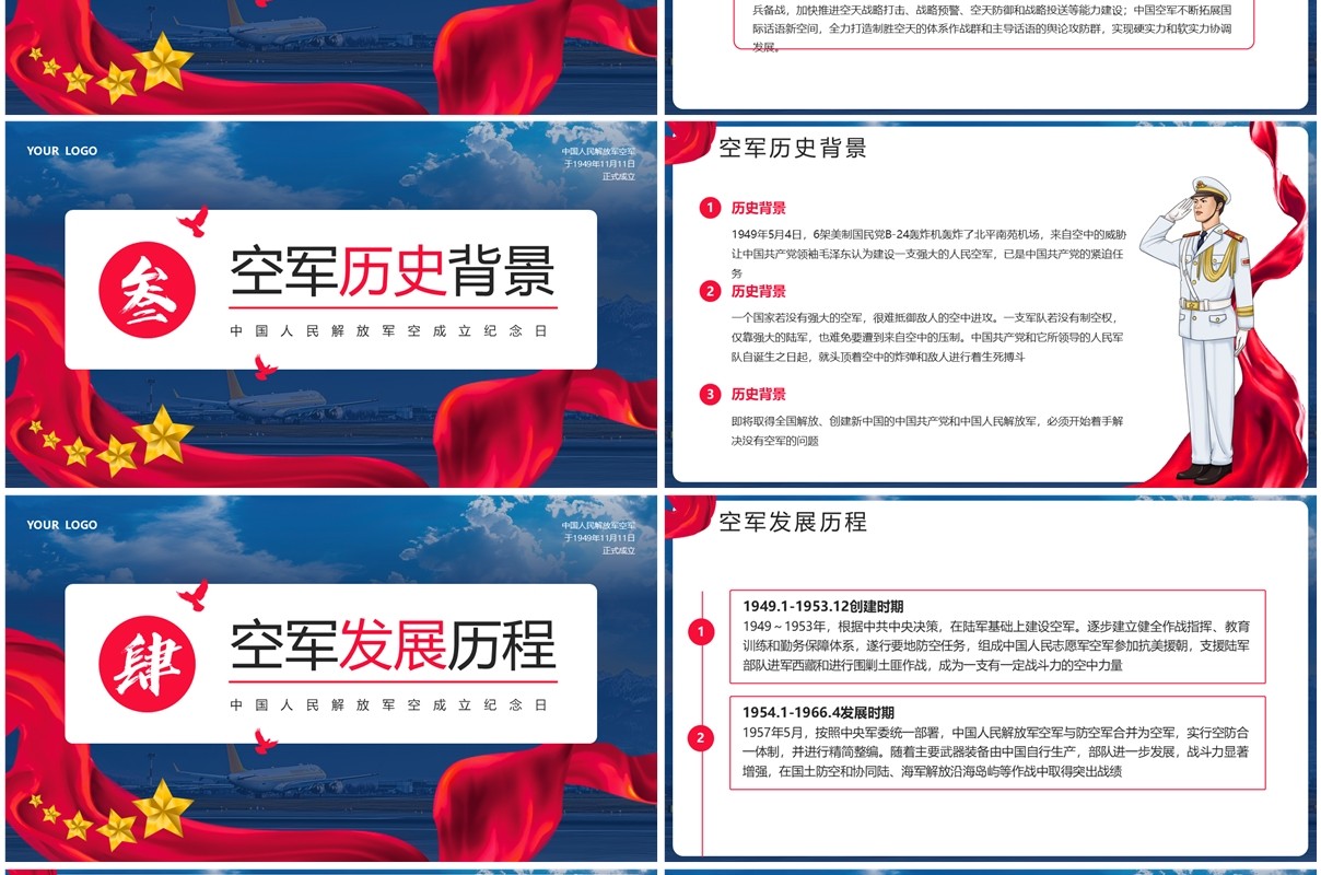 蓝色中国人民解放军空军成立纪念日PPT模板