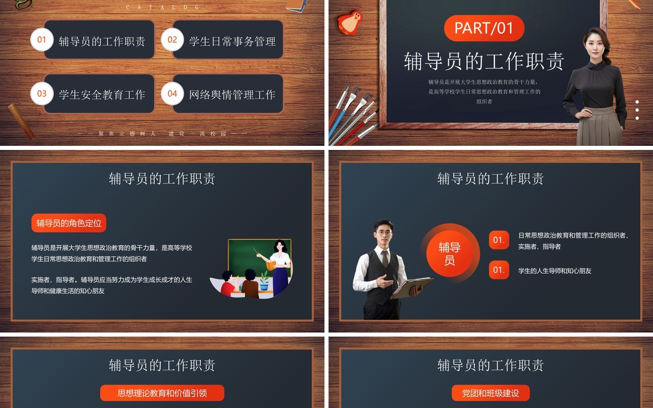 棕色简约风高校辅导员岗前培训PPT模板