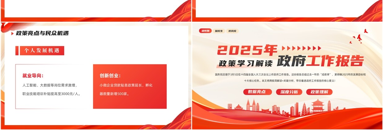 红色党政风学习解读2025政府工作报告PPT课件模板
