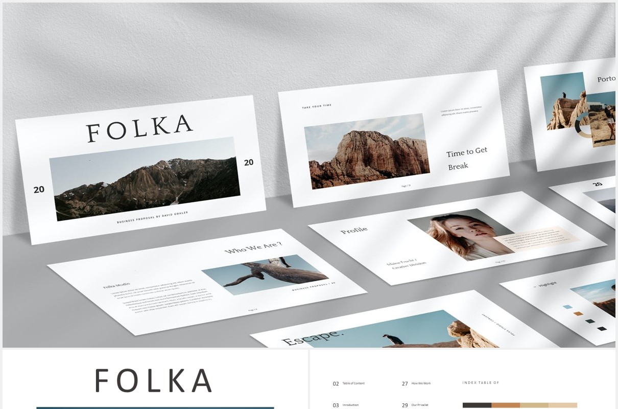 时尚简约图片排版设计摄影集展示PPT模板Folka Powerpoint