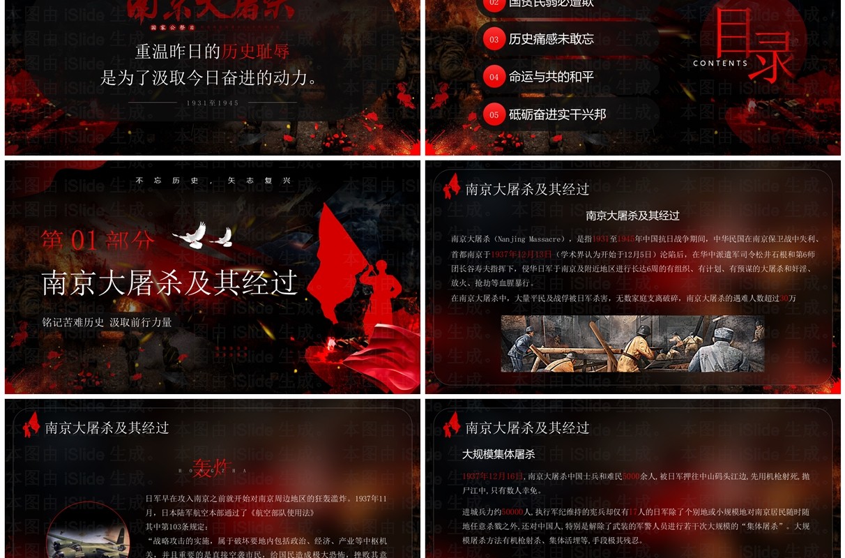 铭记历史南京大屠杀纪念日介绍PPT模板