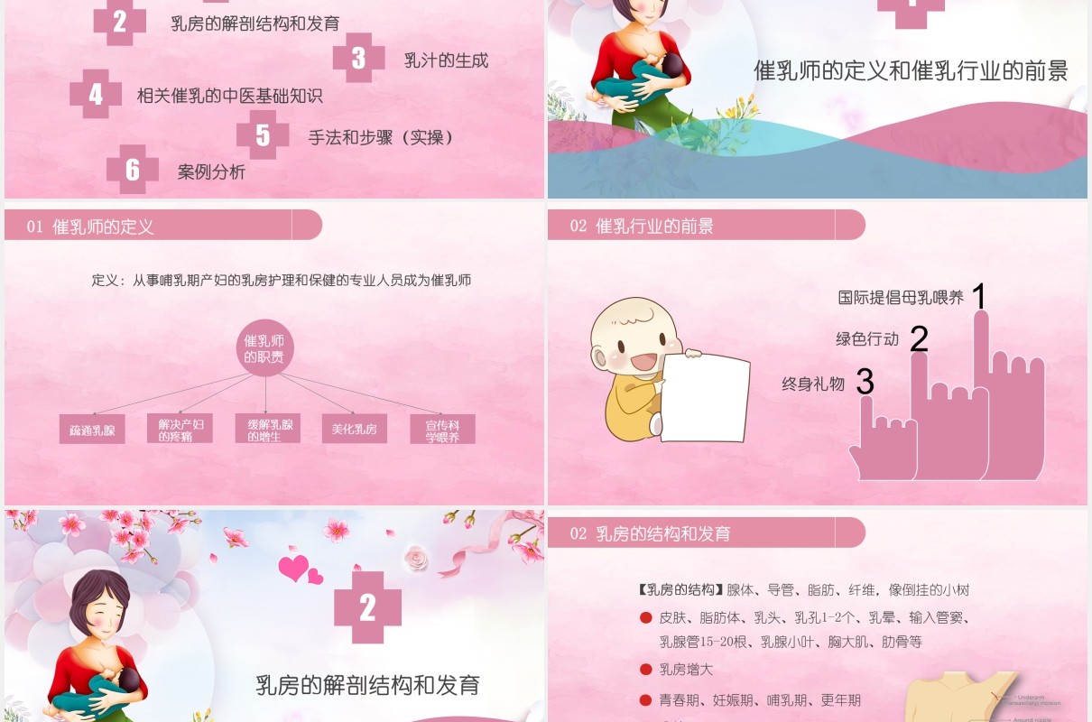 粉色简约高级催乳师培训课件母婴护理PPT模板