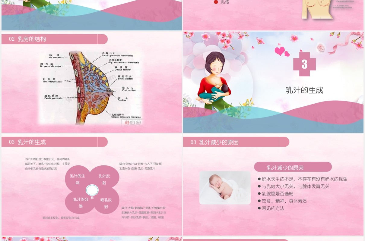 粉色简约高级催乳师培训课件母婴护理PPT模板