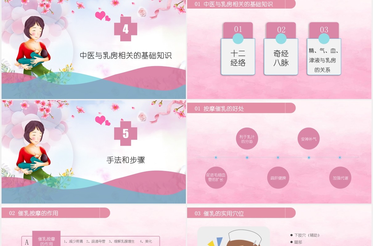 粉色简约高级催乳师培训课件母婴护理PPT模板