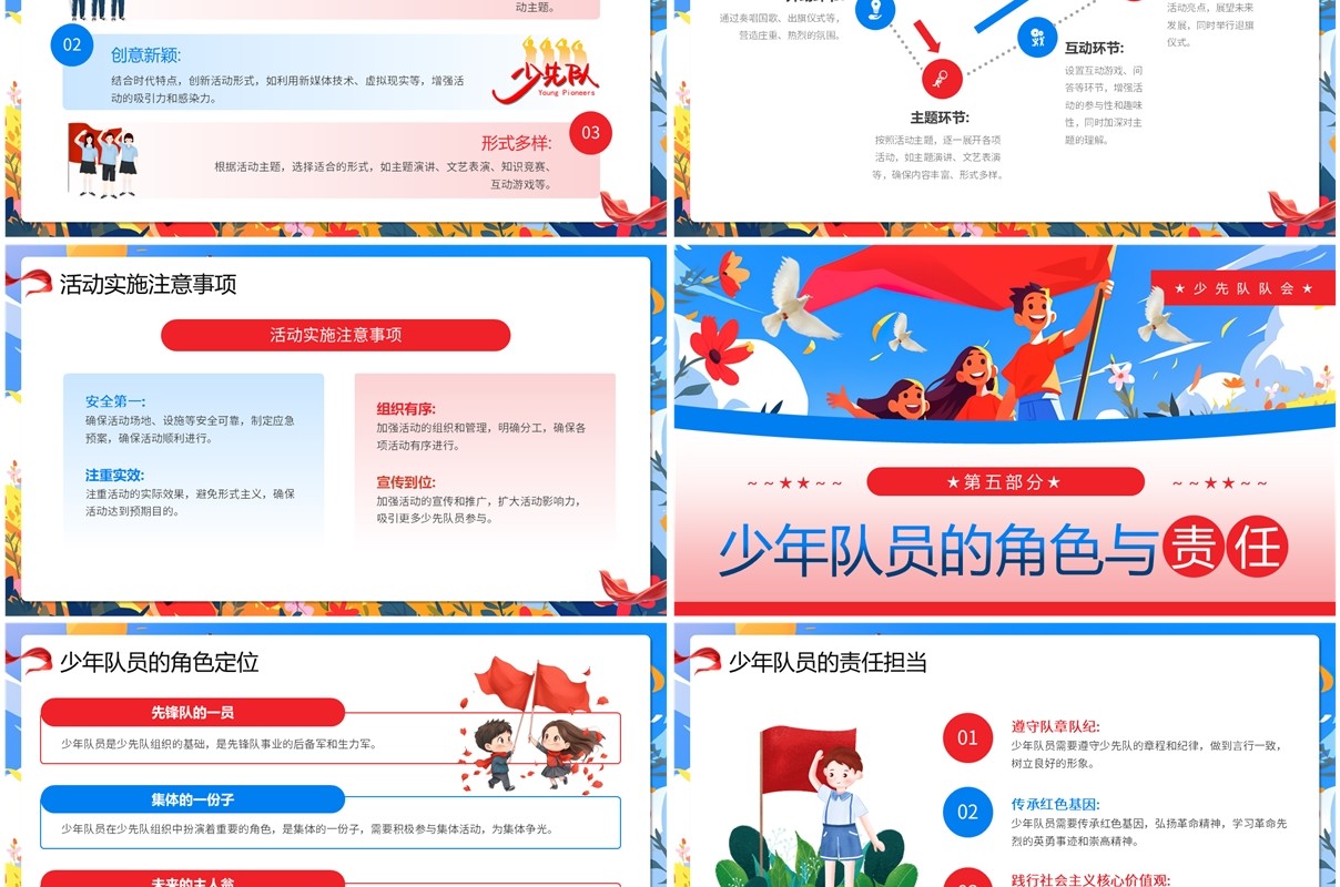 红色卡通风中国少年先锋队诞辰日PPT模板