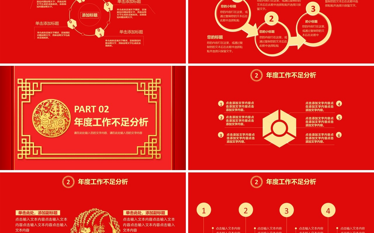 红色中国风年终财务部工作总结报告通用PPT模板