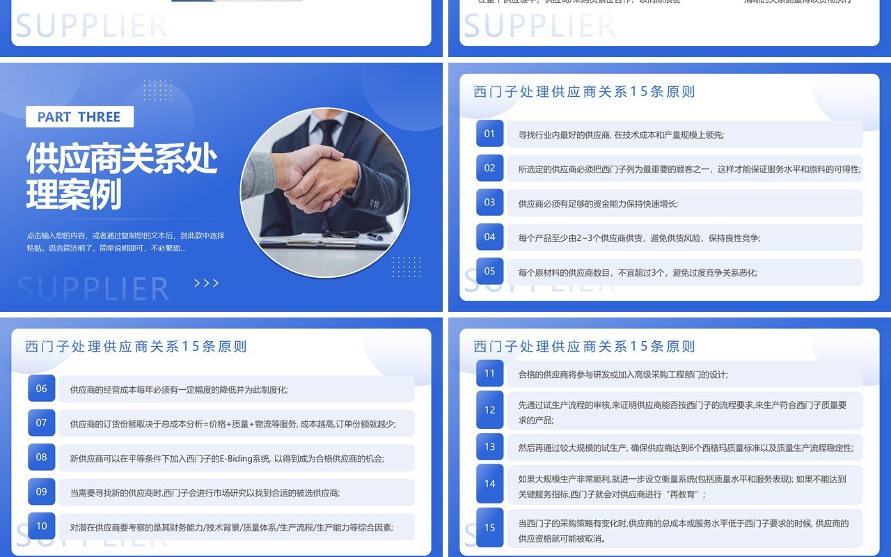 蓝色商务风供应商关系管理PPT模板