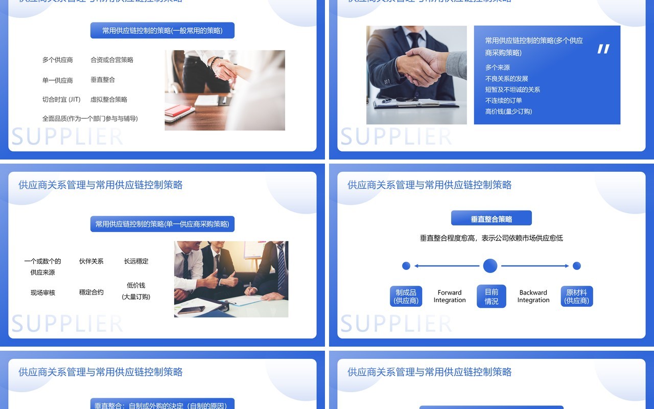 蓝色商务风供应商关系管理PPT模板