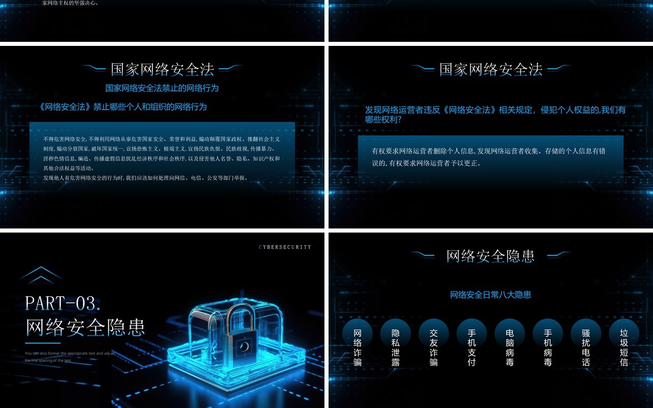 蓝色科技风网络安全讲座PPT模板