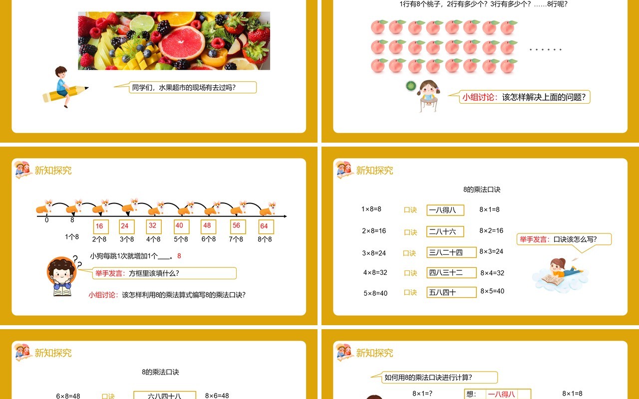 部编版二年级数学上册表内乘法8的乘法口诀课件PPT模板