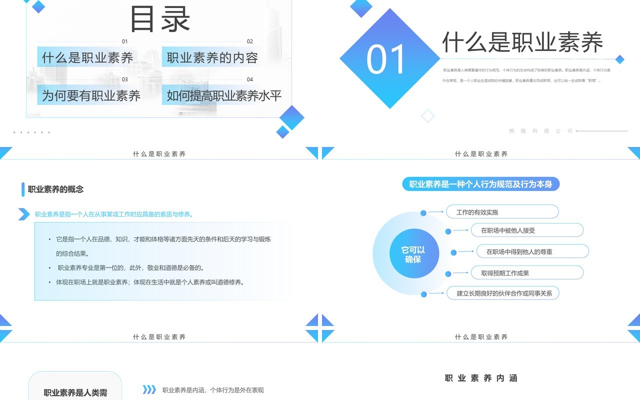 蓝色简约风员工职业素养培训PPT模板