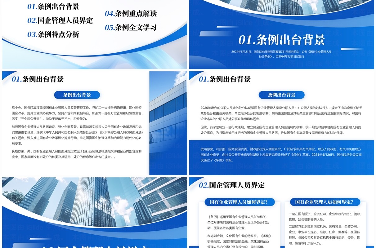 蓝色商务风国有企业管理人员处分条例PPT模板
