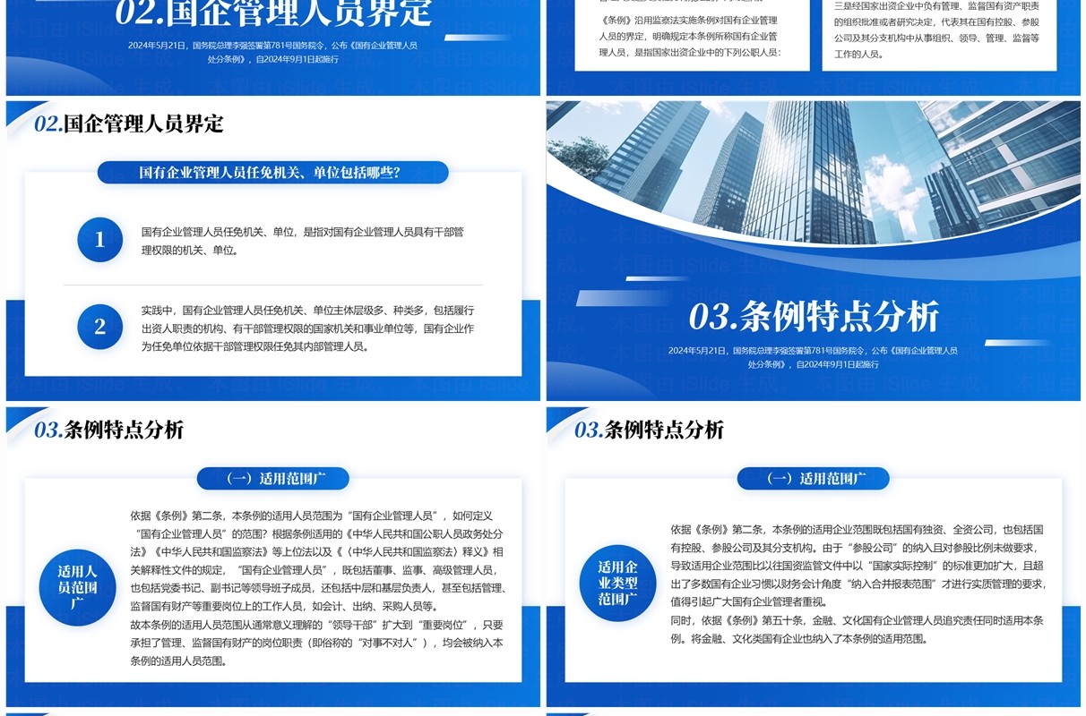 蓝色商务风国有企业管理人员处分条例PPT模板