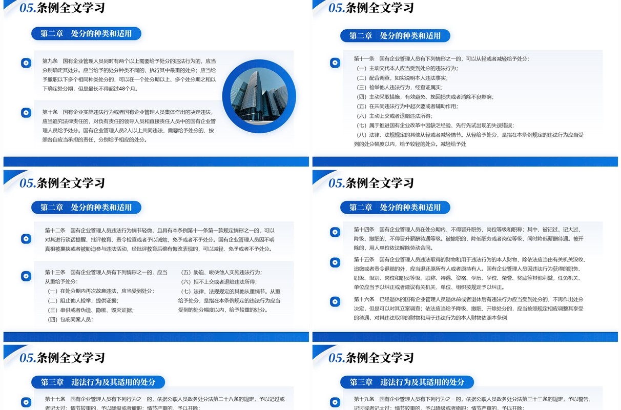 蓝色商务风国有企业管理人员处分条例PPT模板