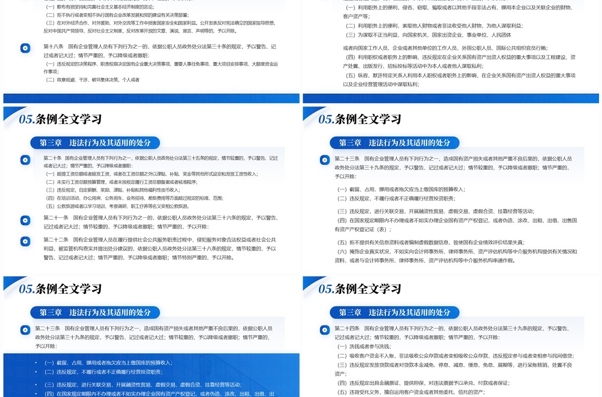 蓝色商务风国有企业管理人员处分条例PPT模板