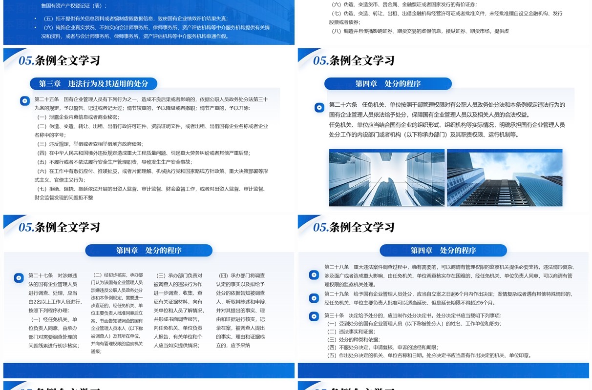 蓝色商务风国有企业管理人员处分条例PPT模板