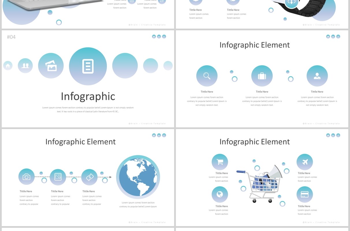 创意圆形企业简介公司工作汇报PPT模板版式设计Brain - Powerpoint Template