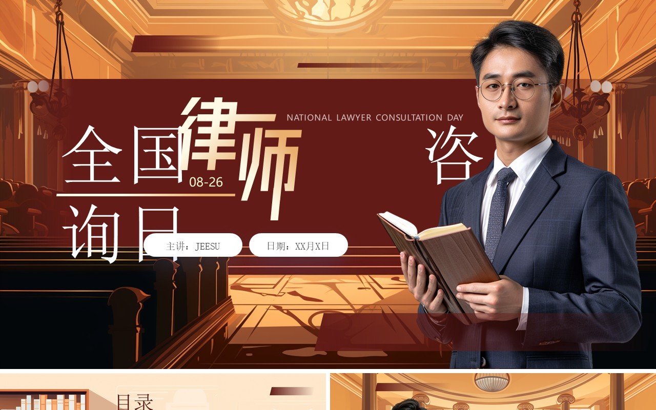 红棕色简约风全国律师咨询日PPT通用模板