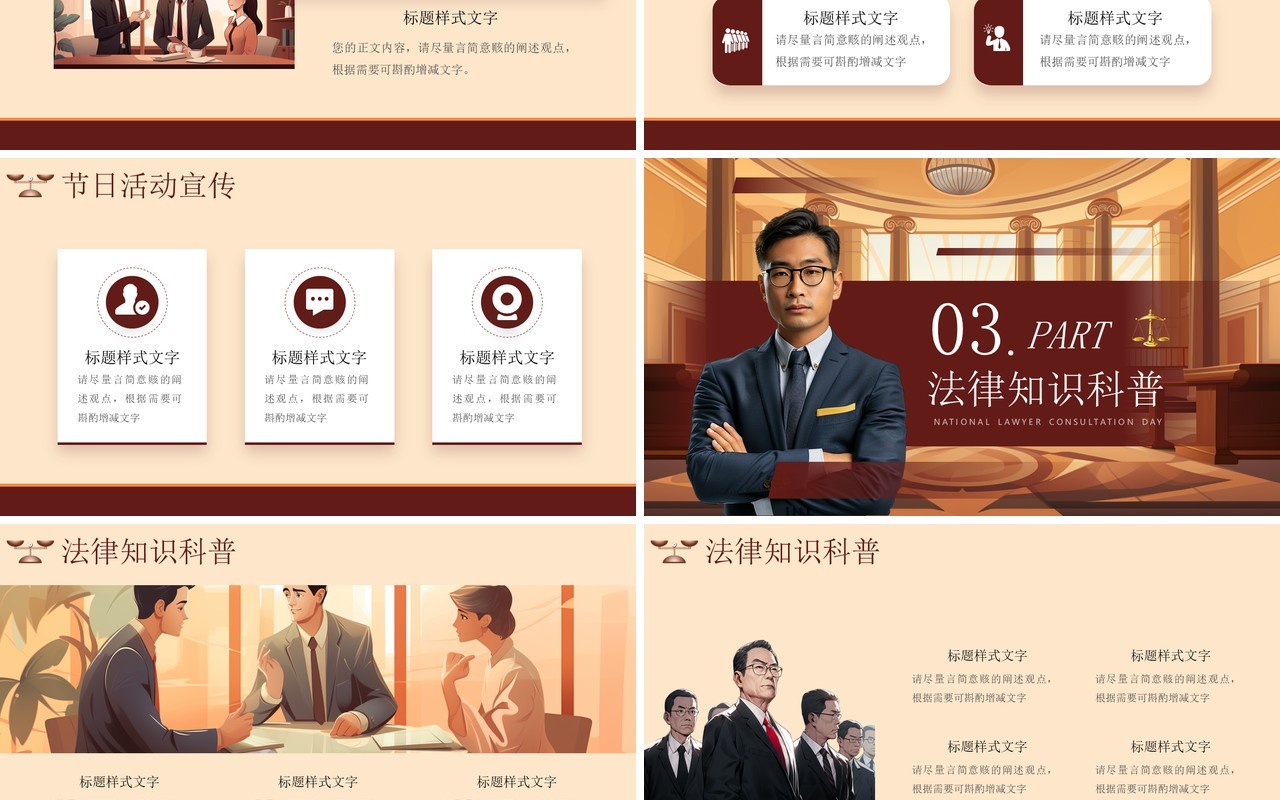 红棕色简约风全国律师咨询日PPT通用模板