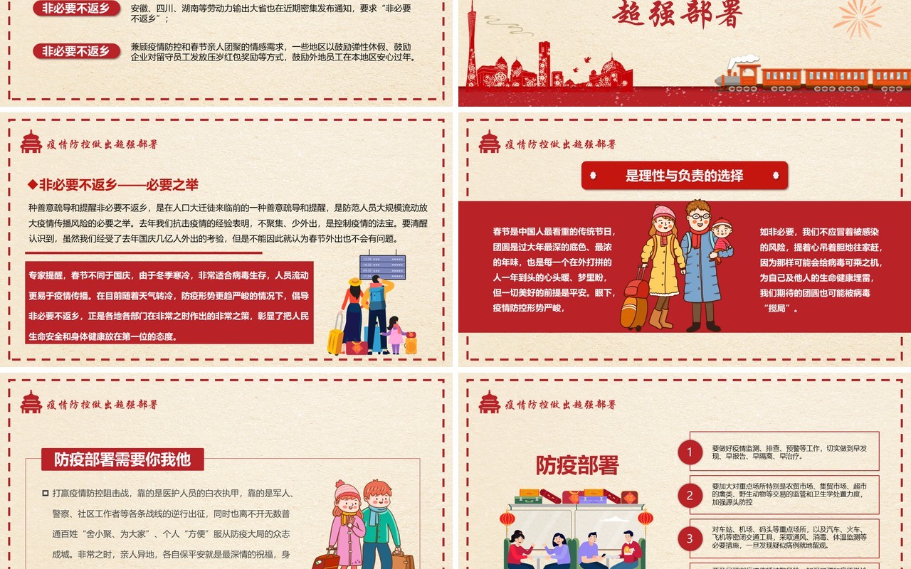 简约风春节假期非必要不返乡疫情防控人人有责PPT模板