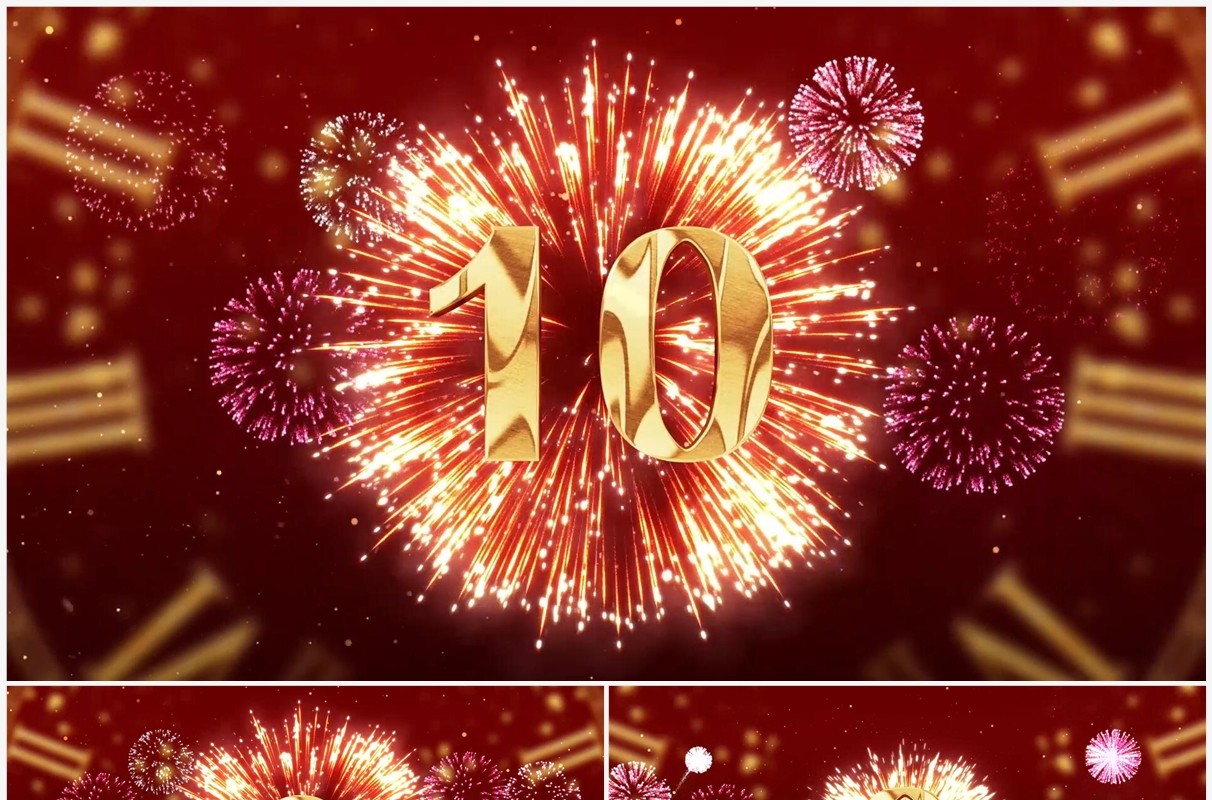 红色新年烟花十秒倒计时PPT模板
