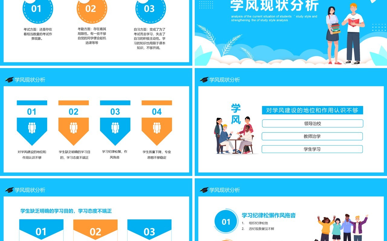 蓝色卡通学生校风现状分析及加强学风建设动态PPT模板