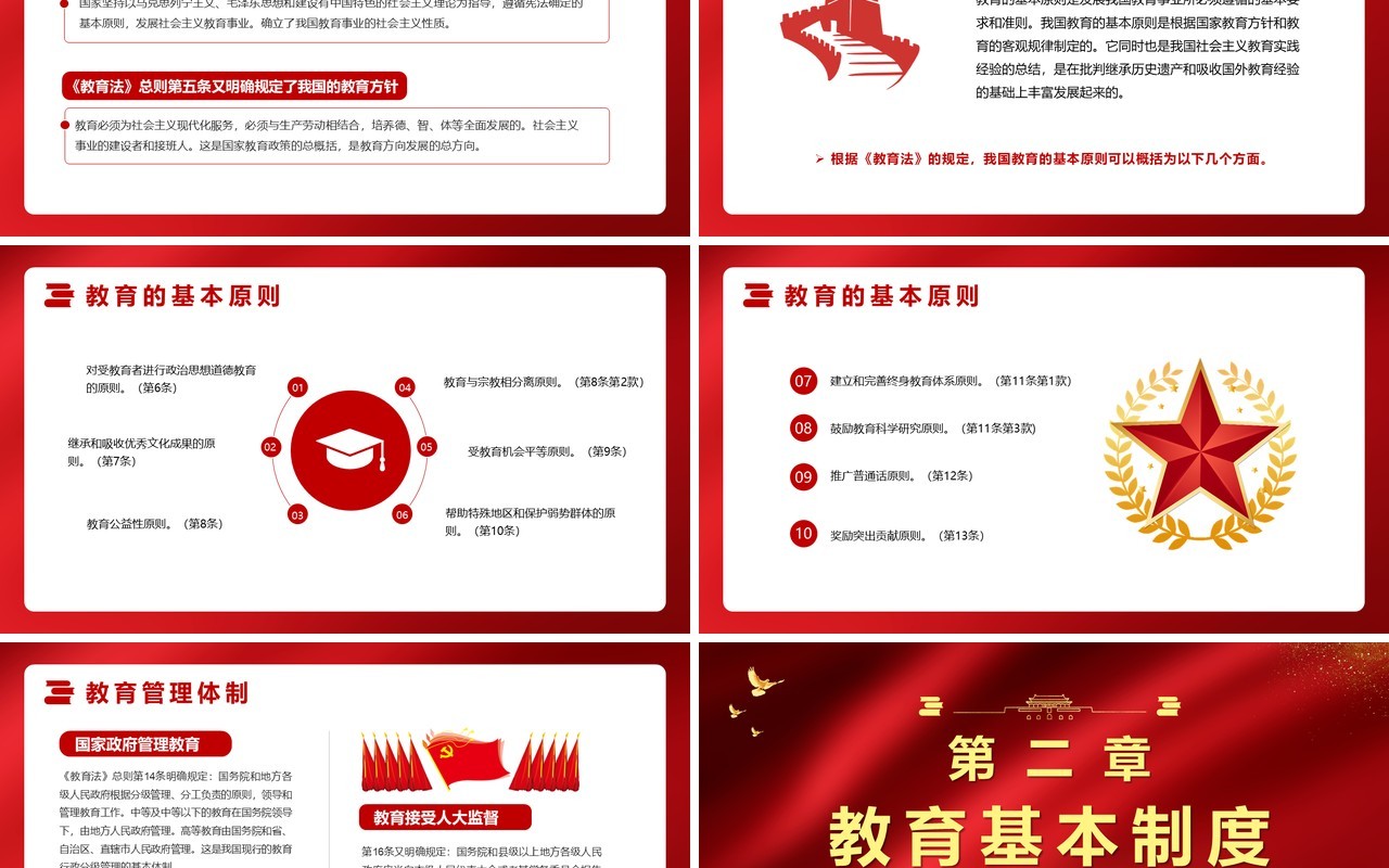 红色认真学习贯彻落实中华人民共和国教育法解读党政党建PPT模板