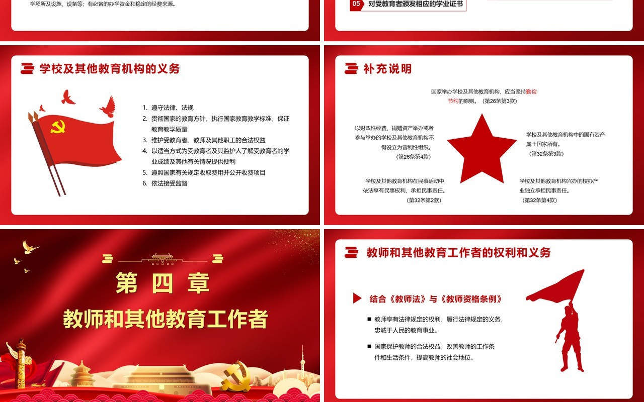 红色认真学习贯彻落实中华人民共和国教育法解读党政党建PPT模板