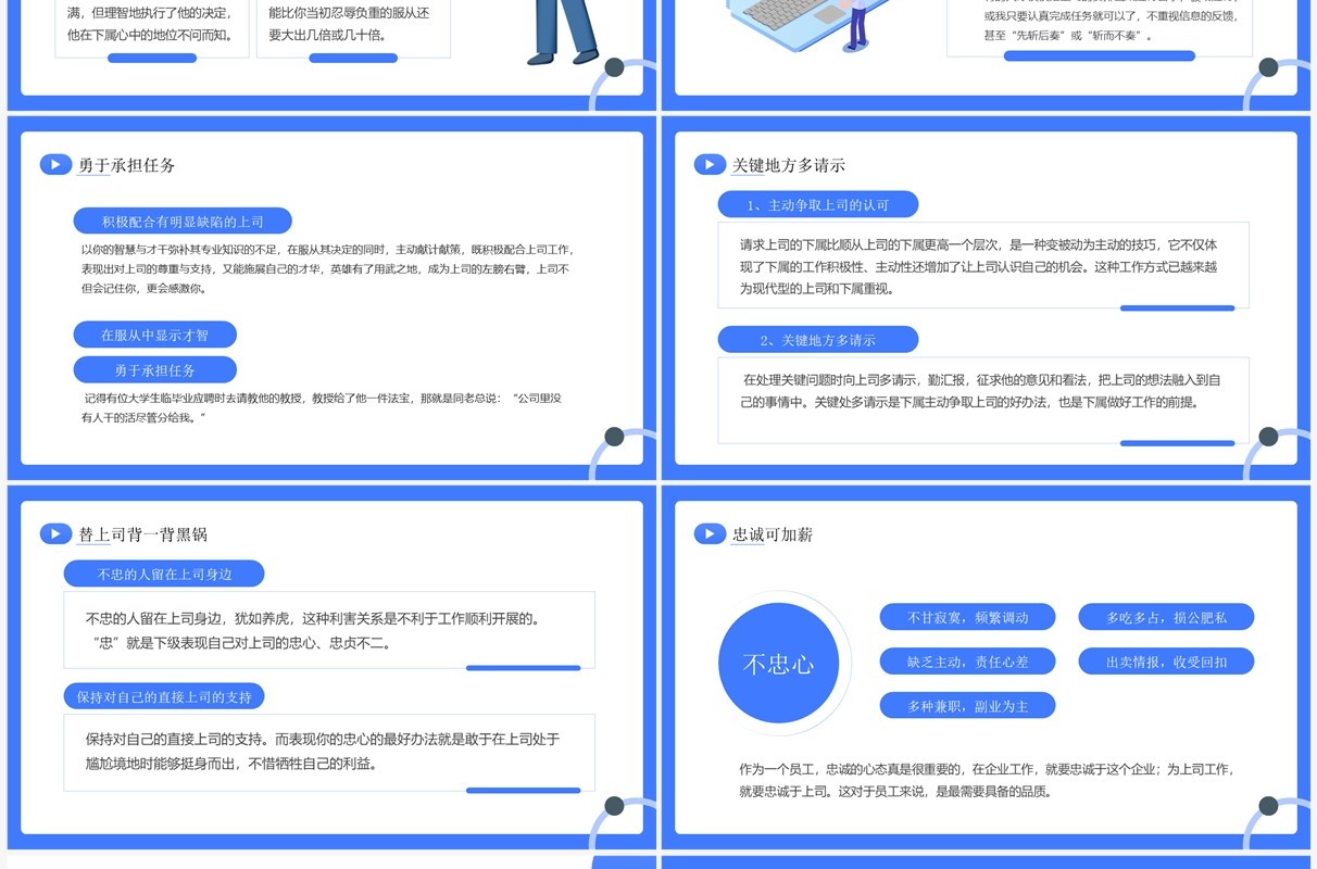 蓝色简约插画风树立正确的职业心态PPT模板