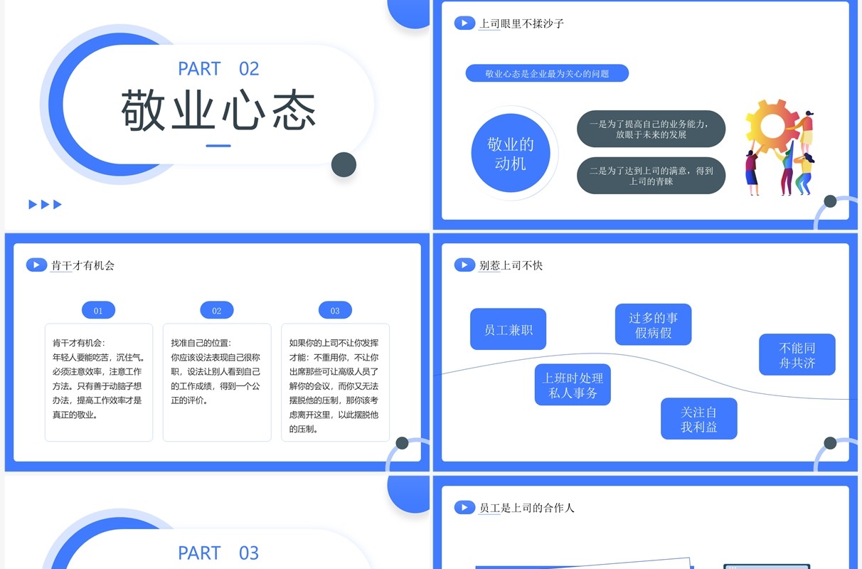 蓝色简约插画风树立正确的职业心态PPT模板