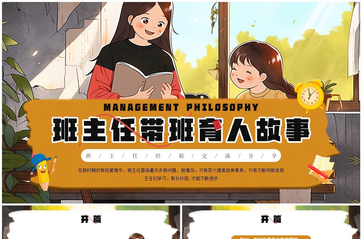 黄色插画风班主任带班育人故事PPT模板
