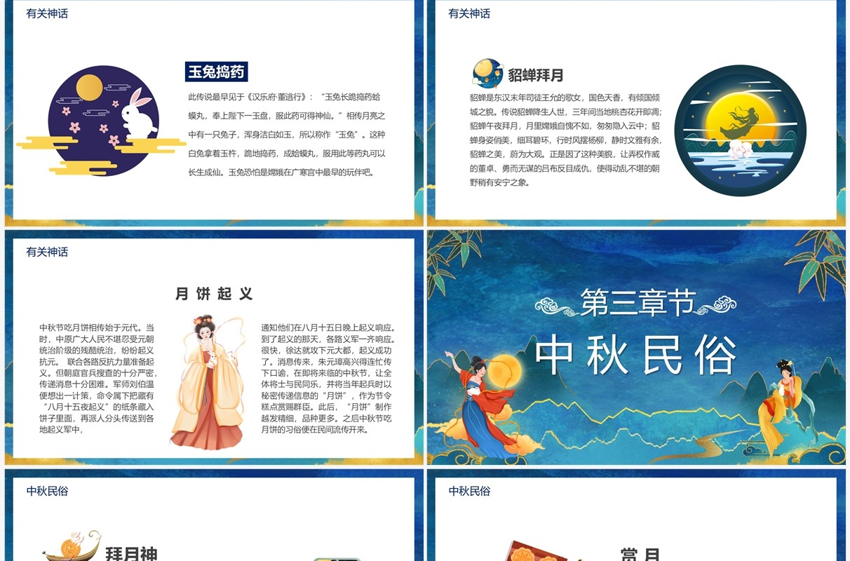 蓝色中国风人月两团圆中秋节PPT模板