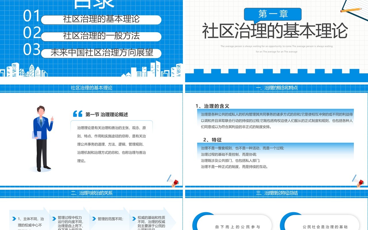 蓝色简约风社区治理学习培训PPT模板
