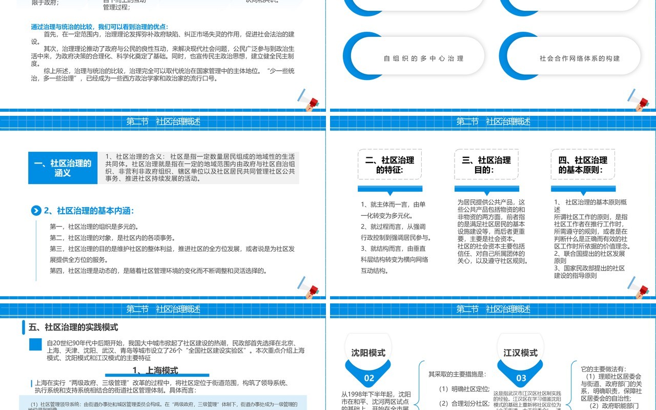 蓝色简约风社区治理学习培训PPT模板