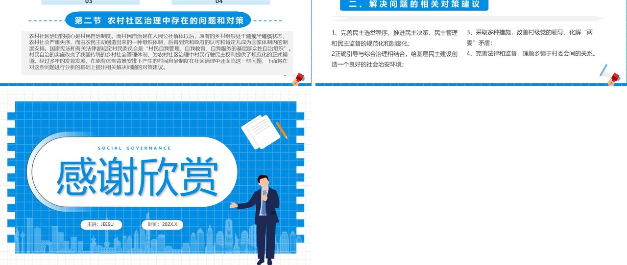 蓝色简约风社区治理学习培训PPT模板