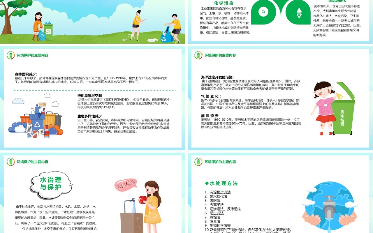 绿色卡通风保护环境共享文明城市主题班会PPT模板