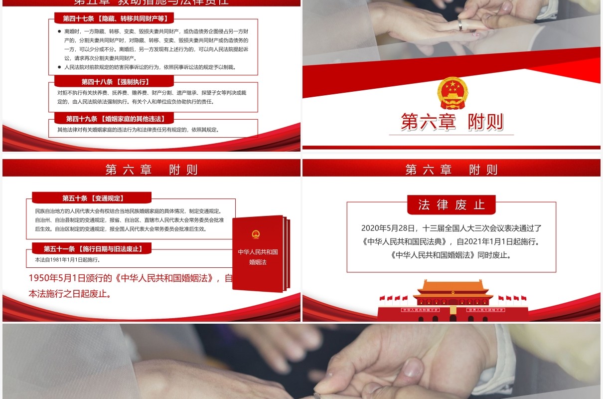简约红色中华人民共和国婚姻法PPT模板