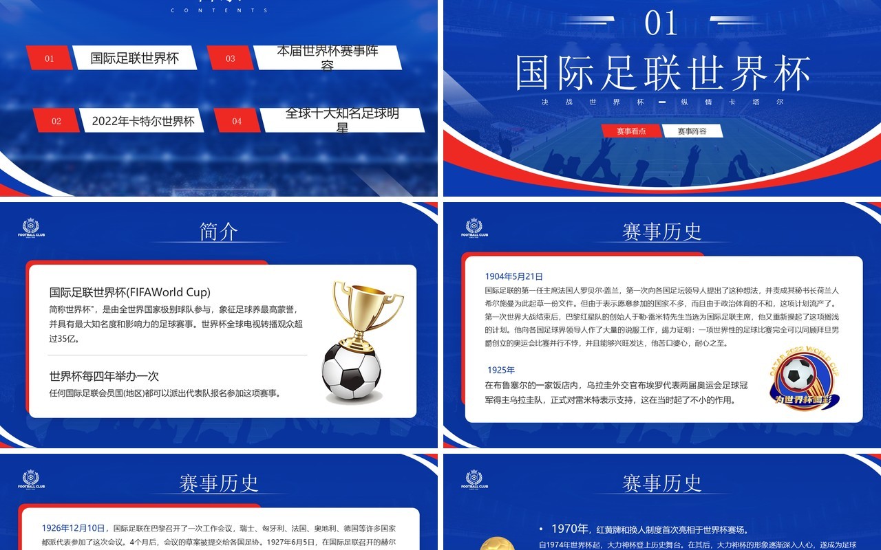 蓝色简约风卡塔尔世界杯介绍PPT模板