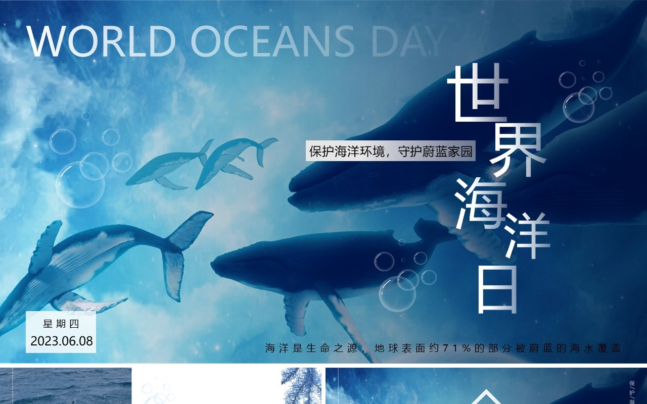 蓝色简约风世界海洋日介绍PPT模板