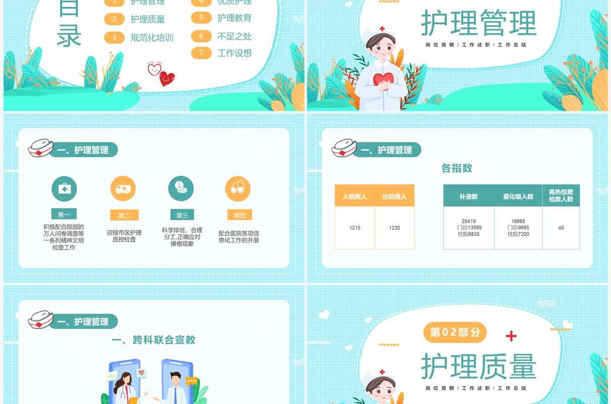 水绿色卡通风护士长工作述职PPT模板