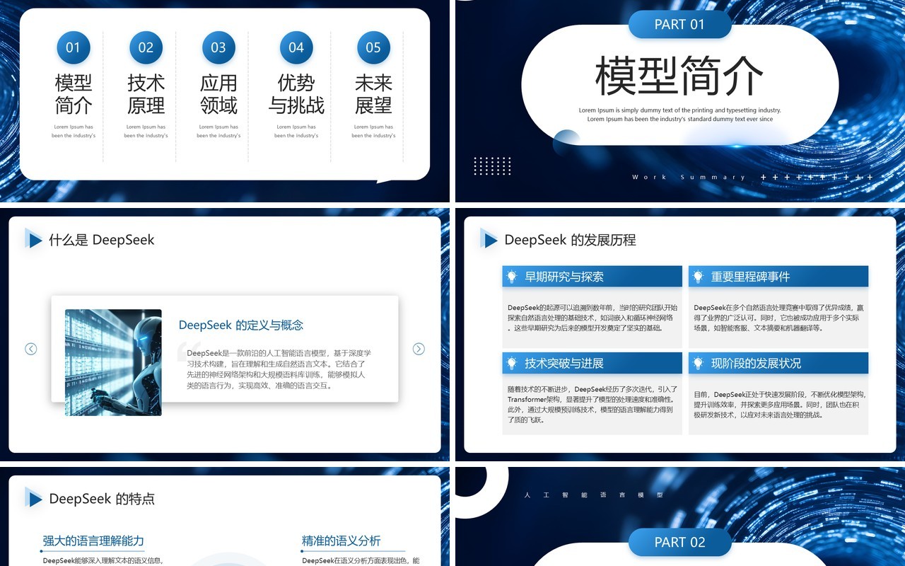 蓝色DeepSeek人工智能语言模型PPT模板