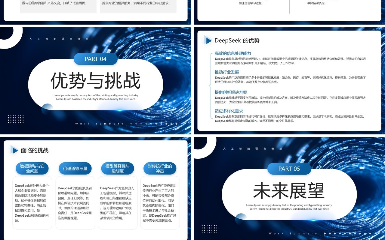 蓝色DeepSeek人工智能语言模型PPT模板