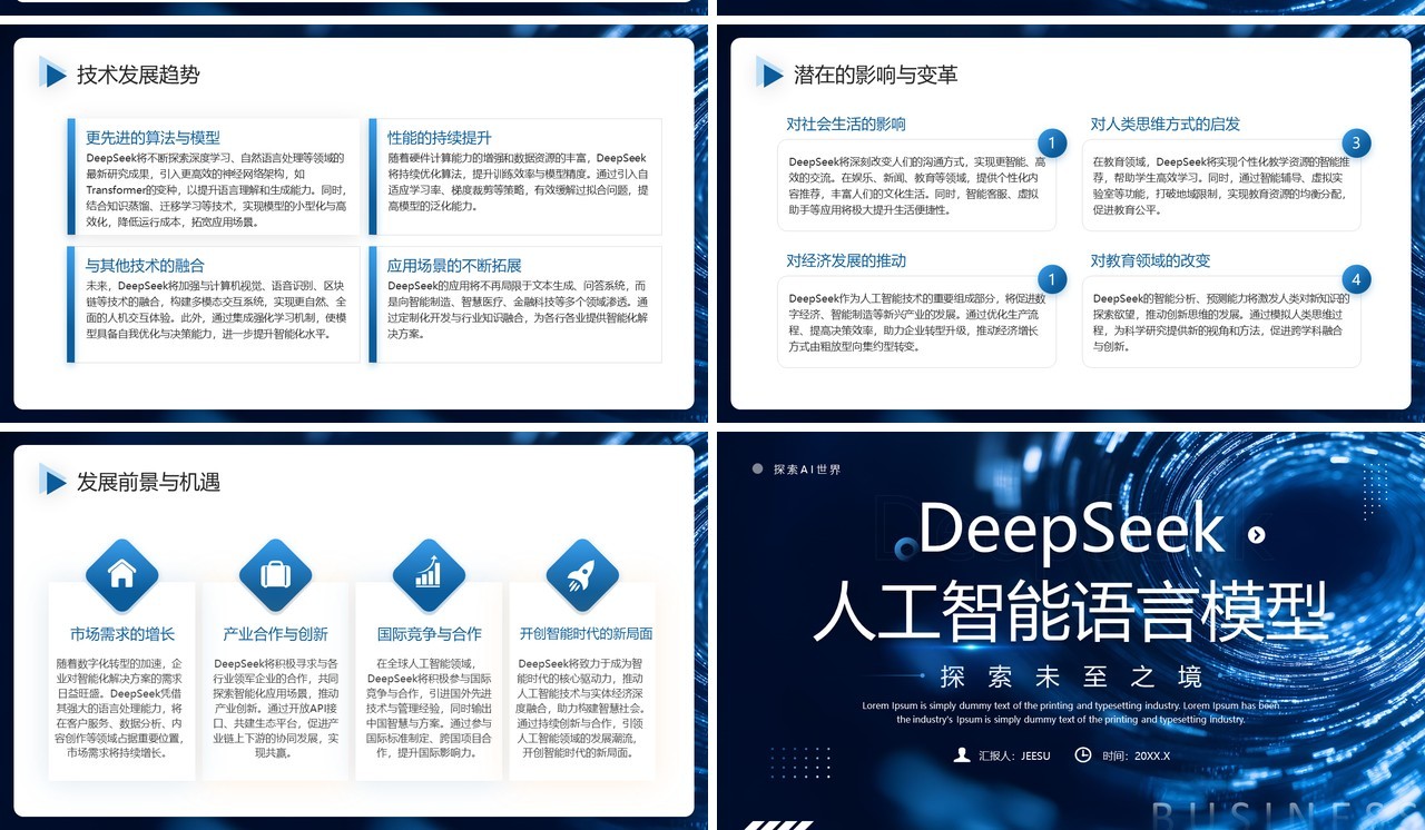 蓝色DeepSeek人工智能语言模型PPT模板