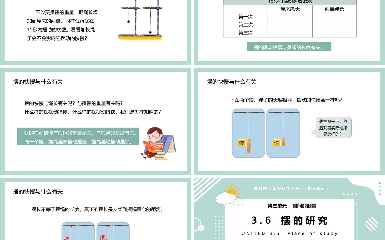 教科版五年级科学下册摆的研究课件PPT模板