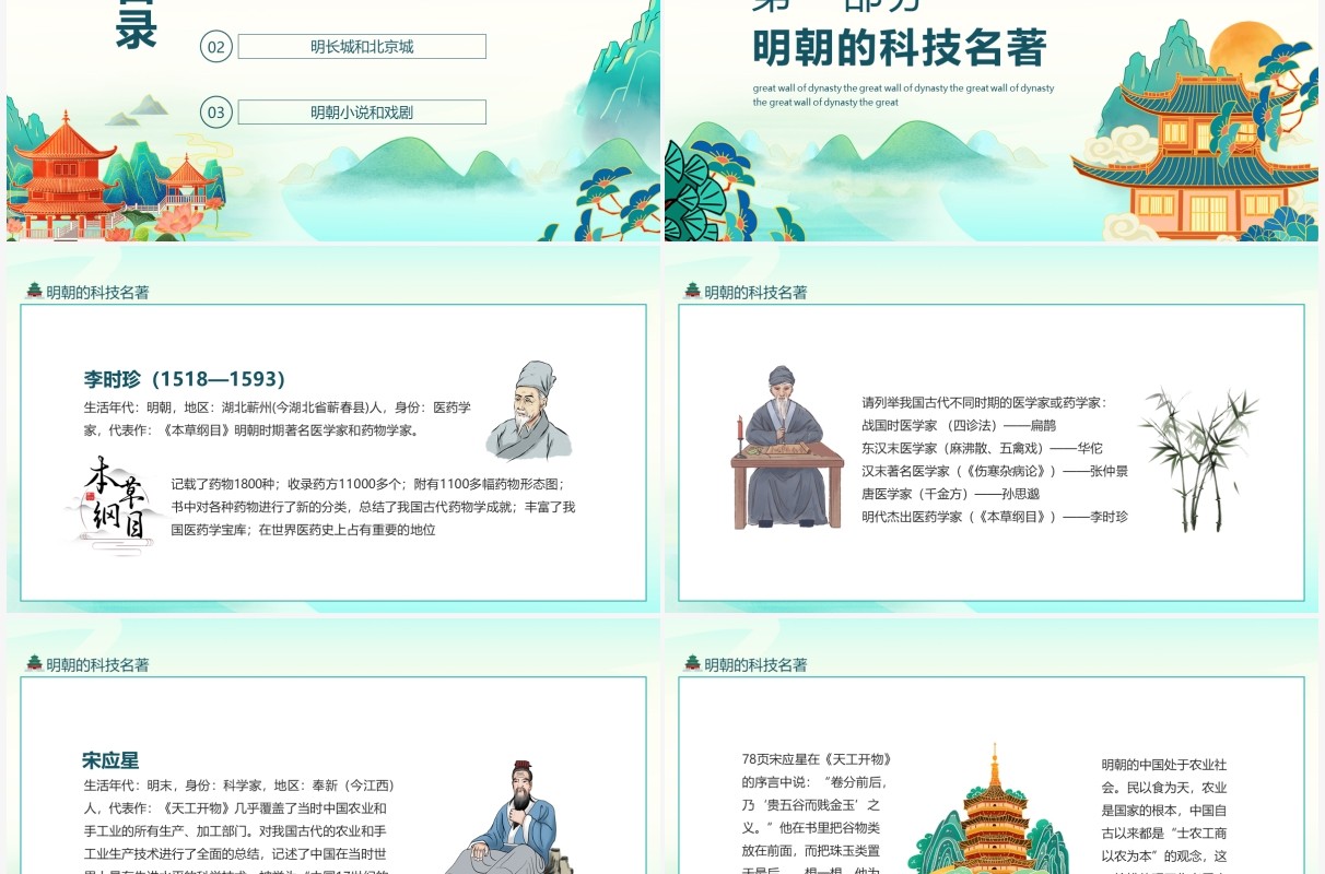 明朝建筑明长城科技名著小说戏剧动态PPT模板